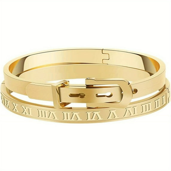 Bracelets for Men Women, Roman Numeral Bangle Bracelet Stainless Steel Personalized Engraved Gift,2pcs