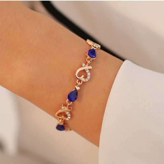 Bracelets for Women, Adjustable Crystal Link Bracelet, Dainty Zircon Heart Crystal Charm Bracelet, Birthday Valentine's Jewelry Gift for Girls, Blue