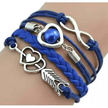 Bracelets for Women & Girl, Friendship Leather Bracelets Gift, Handmade Love Jewelry for Teen Girl (Blue)