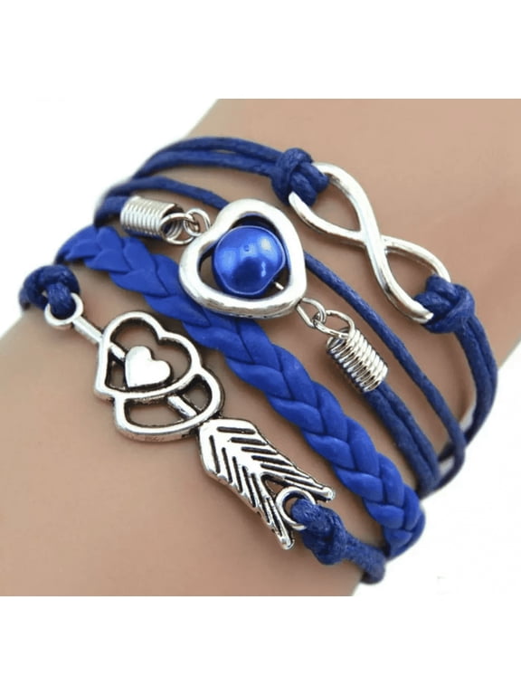 1. Handmade Friendship Leather Bracelet for Women & Girls, Blue Adjustable Love Jewelry Gift for Girls