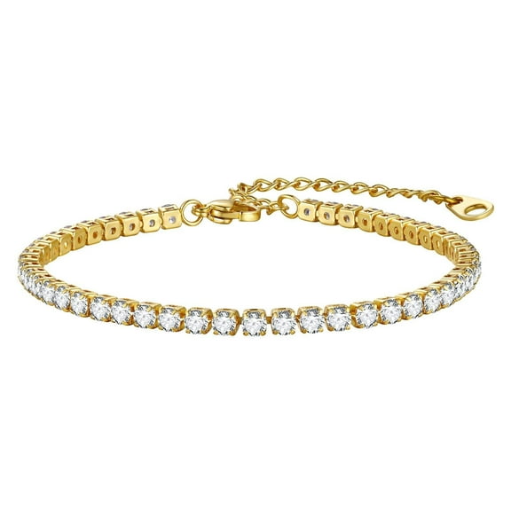 Bracelets for Women Gold Plated Bracelet 3mm Clear Sparkly Cubic Zirconia Tennis Bracelet | Size 7-9 Inch F