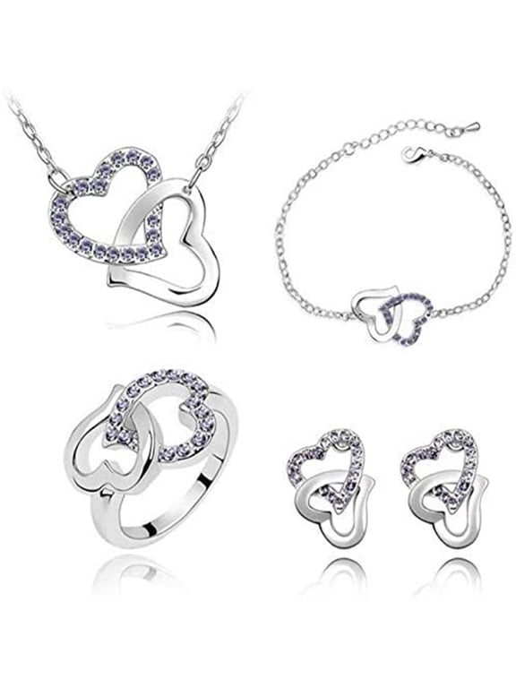 Bracelets for Womens Womens Crystal Heart Chain NeckEarring Jewelry Set Bracelet Gifts