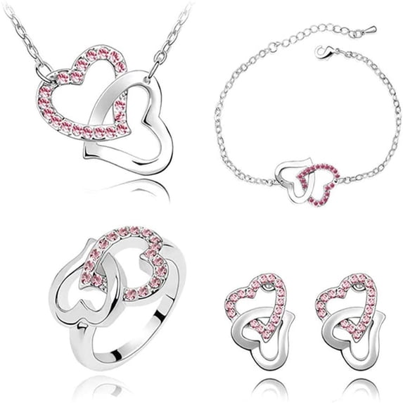 Bracelets for Womens Womens Crystal Heart Chain NeckEarring Jewelry Set Bracelet Gifts