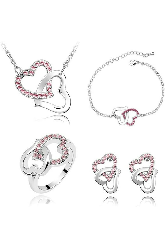 Bracelets for Womens Womens Crystal Heart Chain NeckEarring Jewelry Set Bracelet Gifts