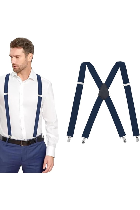 Braces for Men Trousers, Suspender Mens Braces for Trousers, Mens Braces X Shape, Elastic Adjustable Suspenders Braces for Men, for Overalls Jeans, Jumpsuits (Dark Blue)