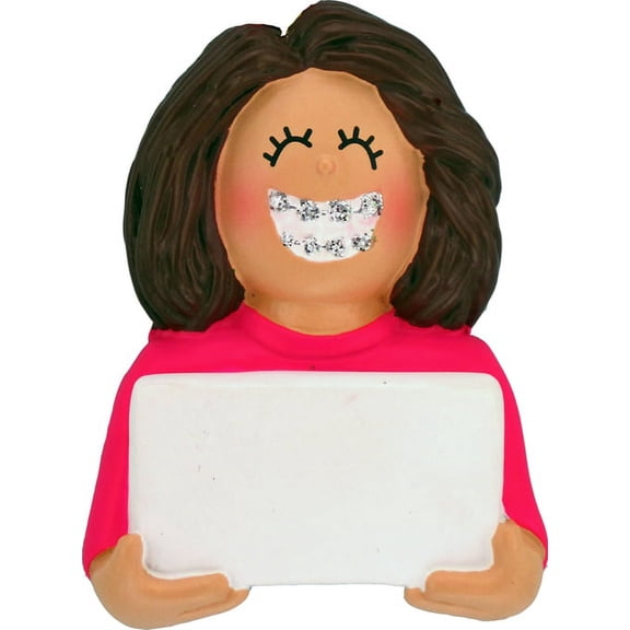 Braces On Female Brown Personalized Christmas Ornament Do-It-Yourself