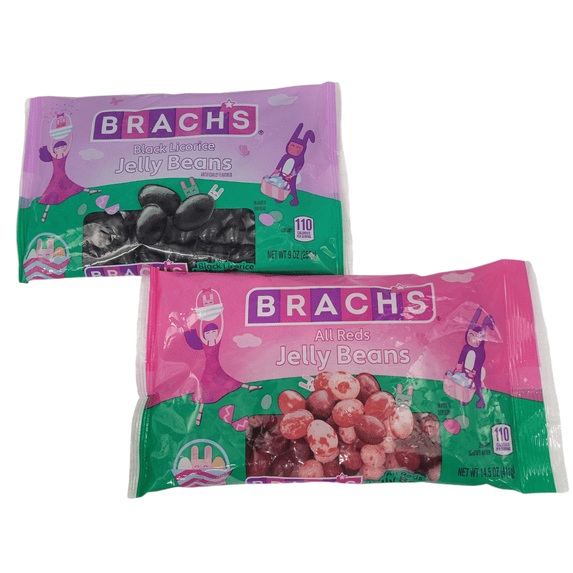 Brach's Black Licorice Jelly Beans 9 oz Bag & Brach's All Reds Jelly Beans 14.5 oz Bag – Classic & Fruity Favorites