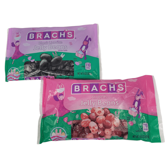 Brach's Black Licorice Jelly Beans 9 oz Bag & Brach's All Reds Jelly Beans 14.5 oz Bag Classic & Fruity Favorites