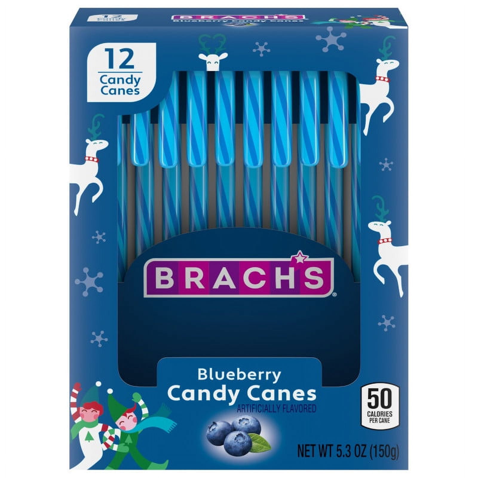 Brach's Blueberry Candy Canes, Holiday Christmas Candy, 12 Ct, 5.3oz 