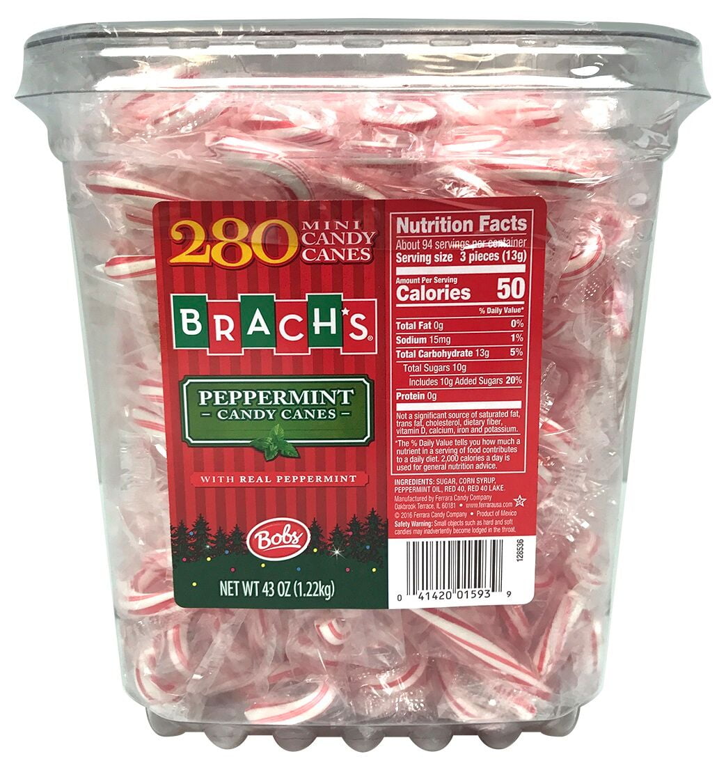 Brach's Bob's Mini Candy Canes Christmas Candy Tub, 43 Oz, 280 Ct
