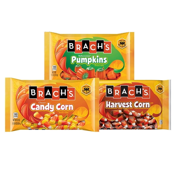 Brach's Candy Corn 11 oz, Harvest Indian Corn 11 oz, Mellow Creme Pumpkins 11 oz- 1 Package of Each Flavor