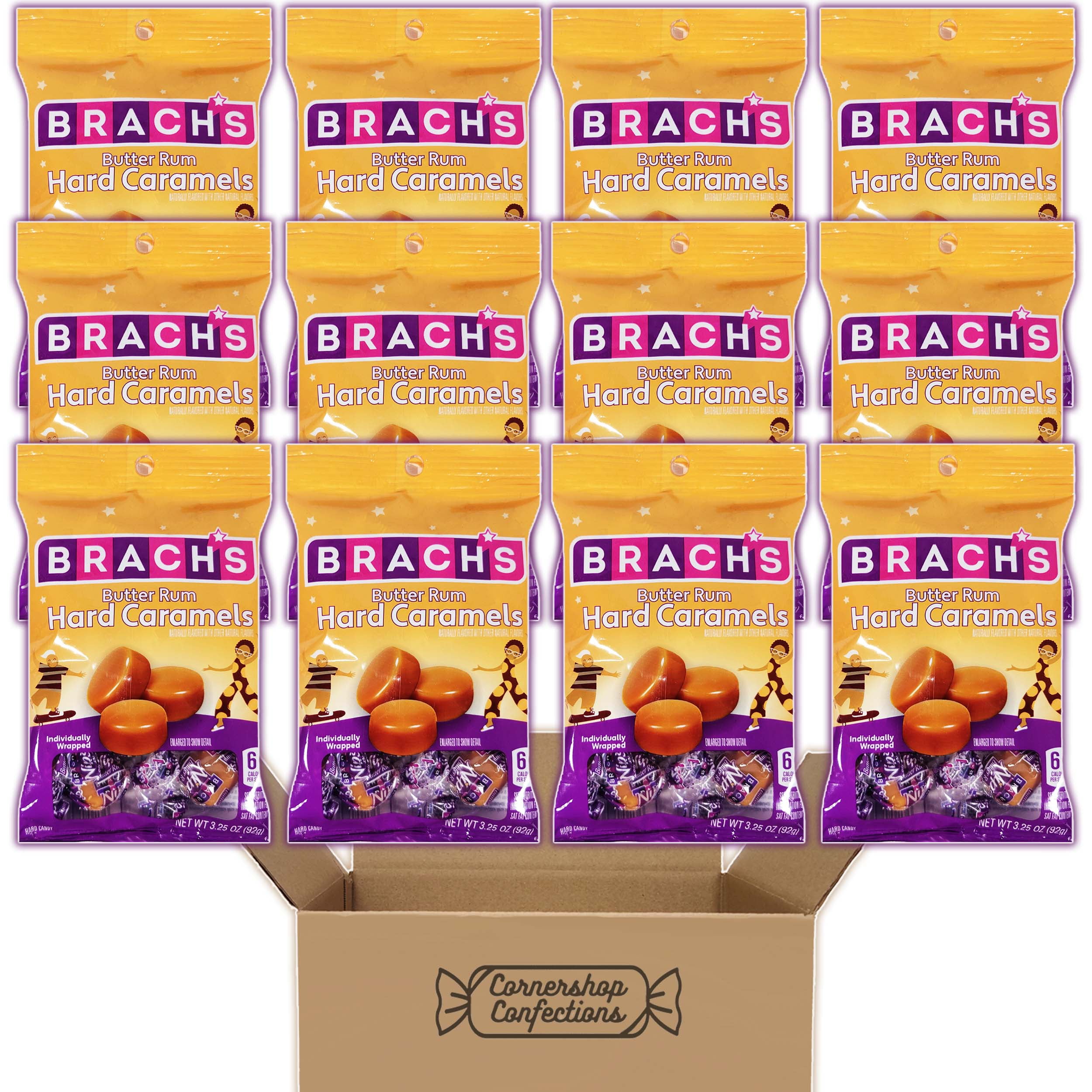 Brach's Caramels Butter Rum Flavor 12 Bag Bulk Pack Formerly Nips