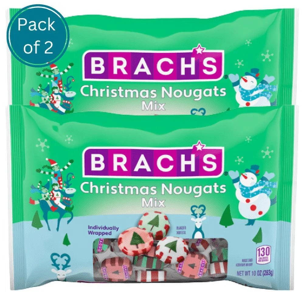 Brach's Christmas Nougats Mix, Individually Wrapped Mixed Flavor Christmas Candies, 10 oz 2 Pack