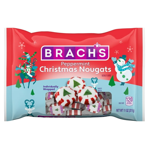 Brach's Peppermint Christmas Nougats, Individually Wrapped Mixed Flavor, Christmas Candy, 11 oz