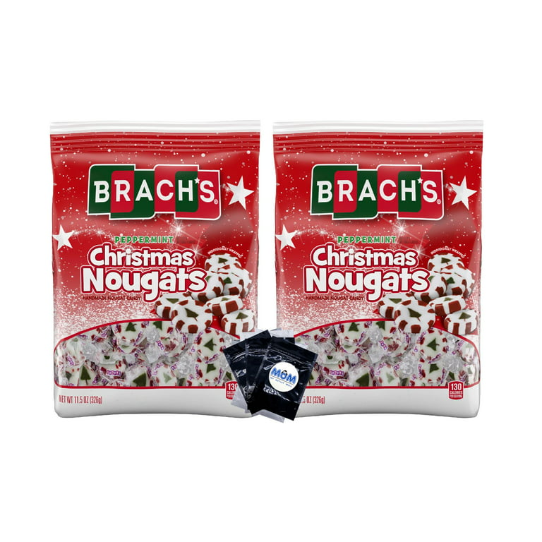 Brach's Holiday Peppermint Nougat Christmas Candy, Stocking Stuffer, 11.5  oz - 2 pack - plus 3 My Outlet Mall Resealable Portable Storage Pouches 