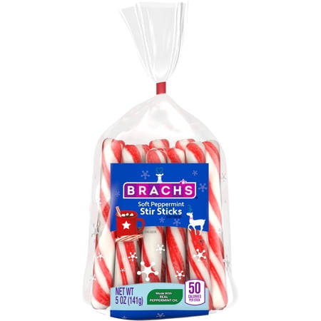 Brach's Holiday Soft Peppermint Stir Sticks Bag, Christmas Candy, Hot Chocolate Stir Sticks, 5oz