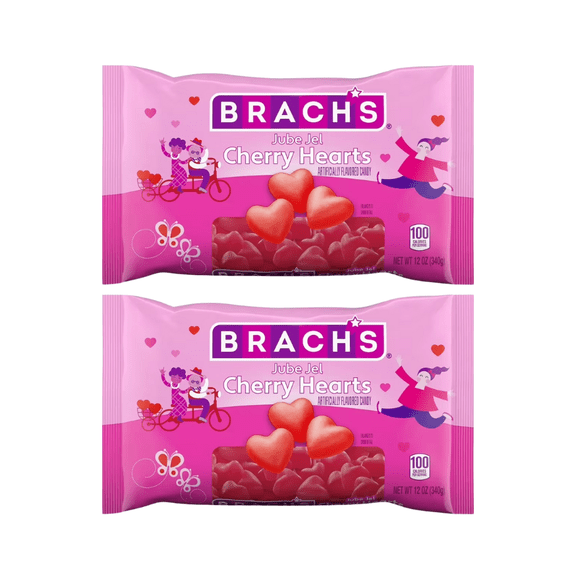 Brachs Jube Jel Cherry Hearts Valentines Day Candy, 12 oz Bags 2 Pack