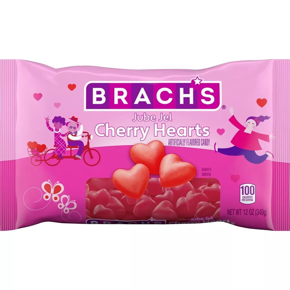 Brachs Jube Jel Cherry Hearts Valentine's Day Candy | Classic Cherry Flavored Heart Candy for Valentine's Day | Heart Shaped Red Gummy Candy | 12 oz Bag