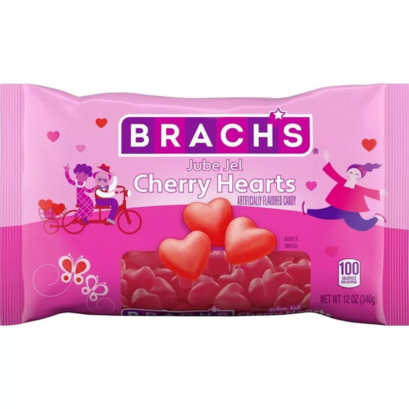 Brachs Jube Jel Cherry Hearts Valentine's Day Candy | Classic Cherry Flavored Heart Candy for Valentine's Day | Heart Shaped Red Gummy Candy | 12 oz Bag