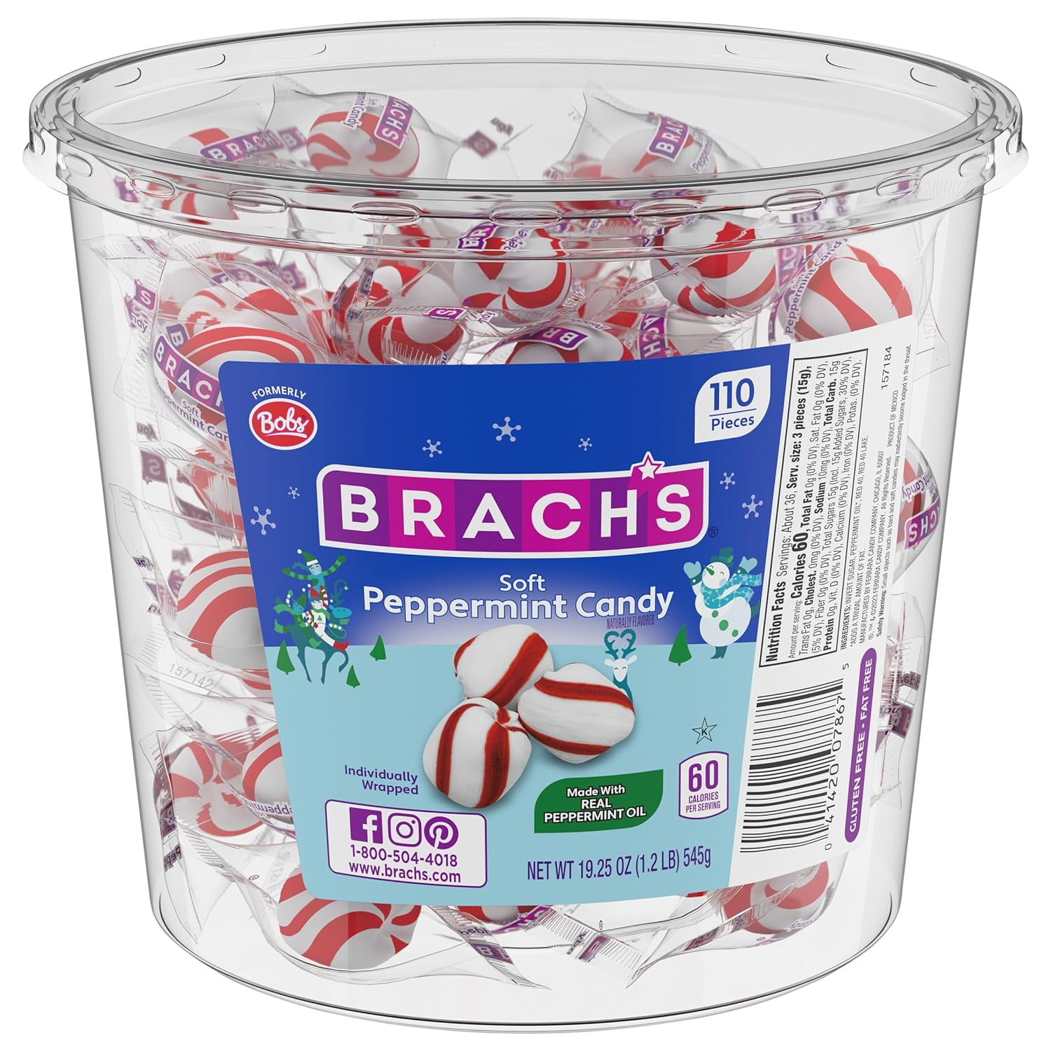 Brach's Mini Peppermint Candy Canes, Christmas Candy, Stocking Stuffers ...