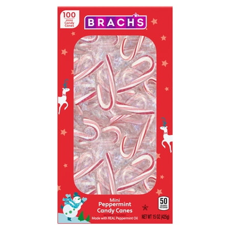 Brach's Mini Peppermint Holiday Candy Canes, Christmas Candy, 100ct Box