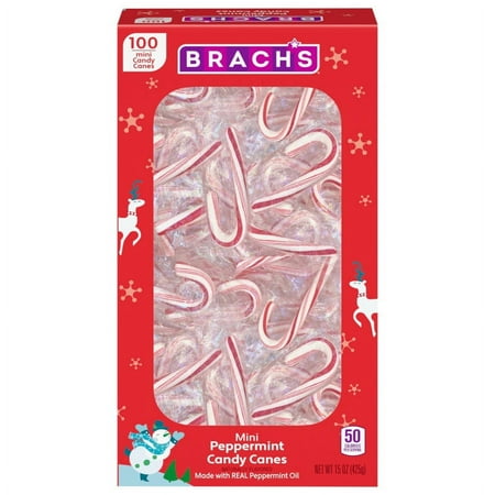 Brach's Mini Peppermint Holiday Candy Canes, Christmas Stocking Stuffer Candy, 100 Count Box