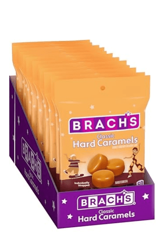 Brach's Nips Caramel Flavored Hard Candy, Individually Wrapped Candies, 3.25 Ounce Bags Pack of 12