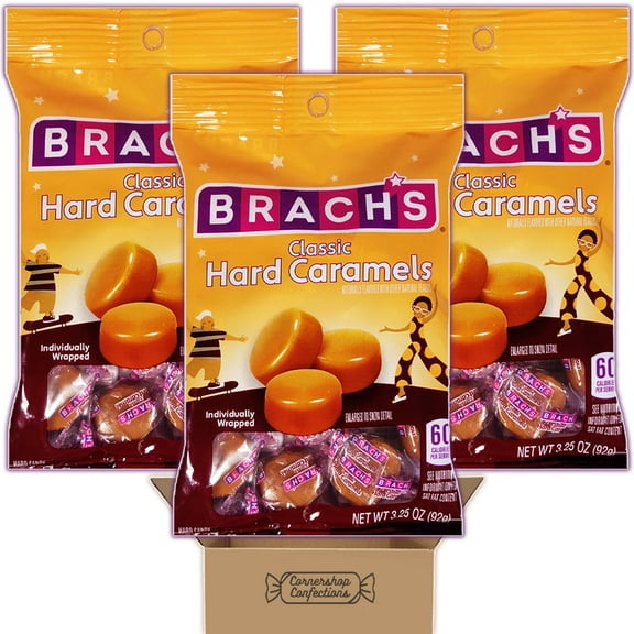 Brach's Original Hard Caramels 3 Bag Bundle Pack - Individually Wrapped Classic Hard Candies Caramel Flavor - Formerly Nips - Lunch Box, Desk, Road Trip Snack in Cornershop Pack - Packaging May Vary