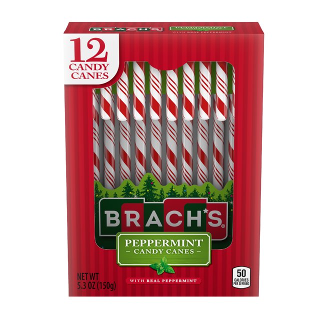 Brach's Peppermint Candy Canes, Holiday Christmas Candy, 12 Ct,5.3 oz