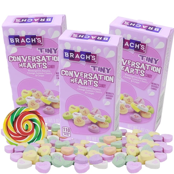 Brachs Tiny Candy Conversation Hearts Individual Box Set with To/From, Valentines Party Favors or Classroom Snacks, 3 Pack, 1 Ounce