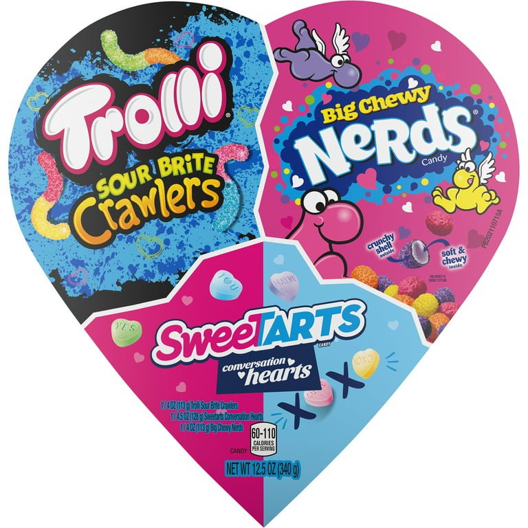 Brach's Valentine's Day Candy Gifting Heart Box (SweeTARTS Conversation  Hearts, Big Chewy NERDS, Trolli Sour Brite Crawlers) 12.5oz Box 