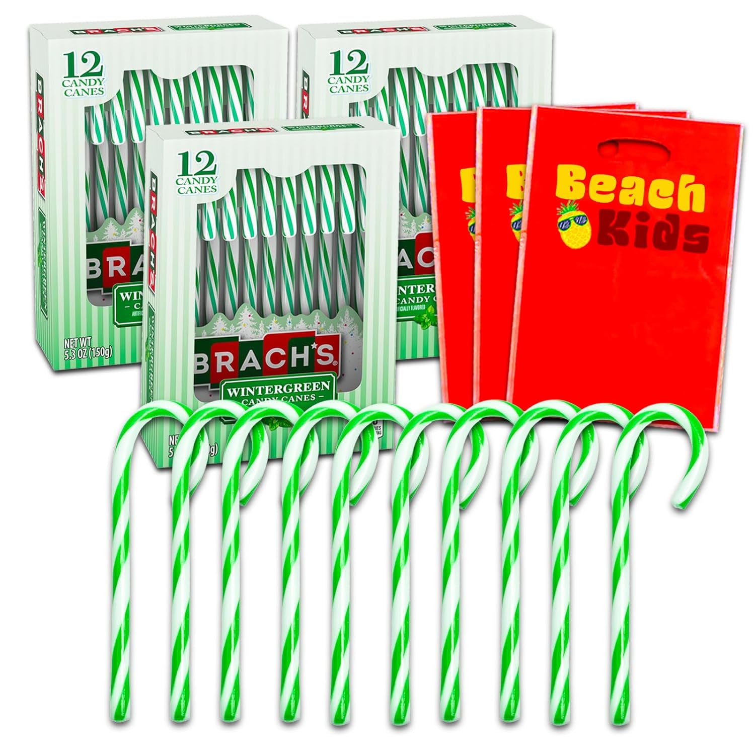 Brach's Wintergreen Candy Canes 36 Pack Bundle with 36 Wintergreen