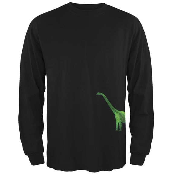 Brachiosaurus Dinosaur Distressed Black Adult Long Sleeve T-Shirt - Large