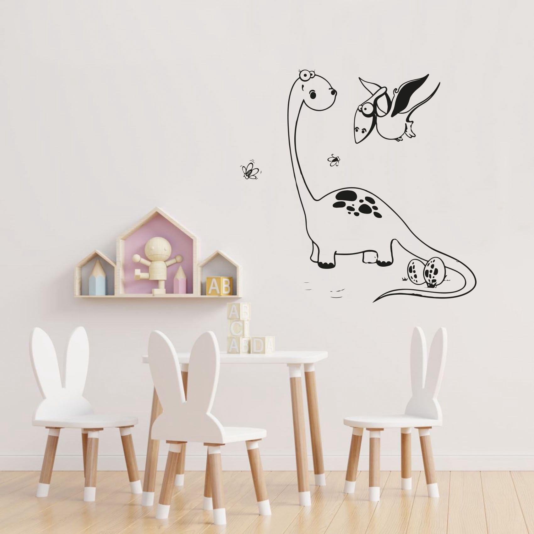 Brachiosaurus Dinosaur Type Cute Drawing Long Neck Dinosaur Flying Dinosaur Vinyl Design Wall Sticker Art Decal Boy Girl Kid Room Bedroom Nursery Kinder Decor Stickers Decoration Size (20x18 inch)