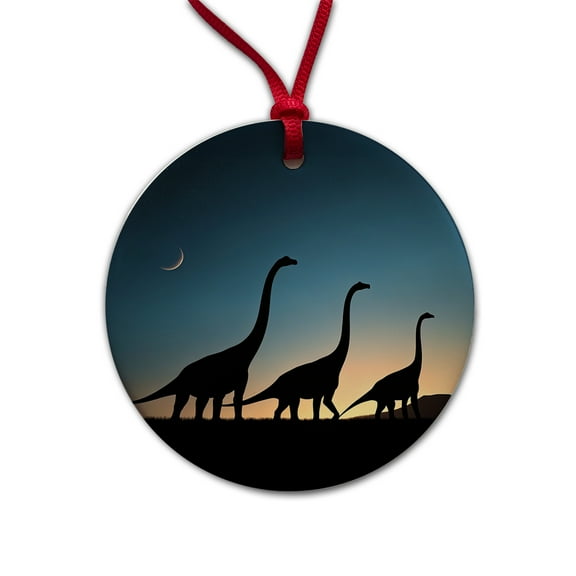 Brachiosaurus Silhouettes Dinosaurs Christmas Tree Holiday Round Ceramic Ornament