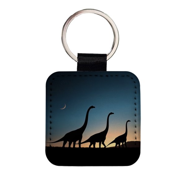 Brachiosaurus Silhouettes Dinosaurs Faux Leather Square Keychain