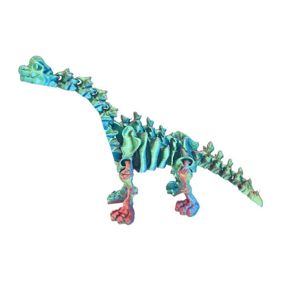 Brachiosaurus Skeleton 3D Printed Small Articulated Dinosaur Fossil Figure Flexible Bone Structure for Desktop Decoration Light Blue