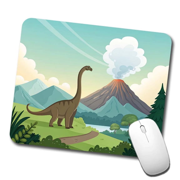 Brachiosaurus Volcano Erupting Dinosaur Mouse Pad Low Profile Gaming Mat