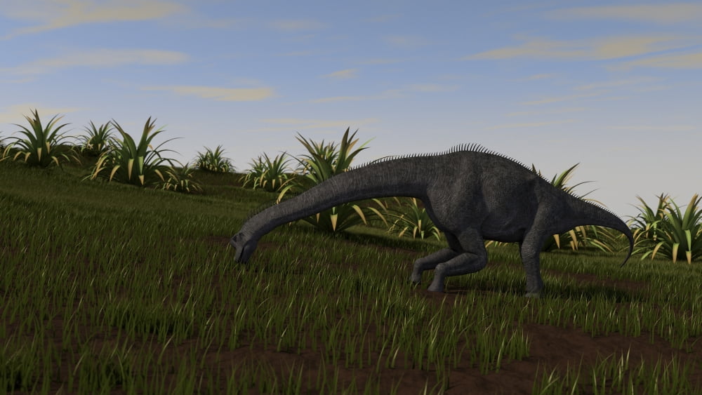 Brachiosaurus grazing in a grassy field Canvas Art - Kostyantyn IvanyshenStocktrek Images (19 x 11)