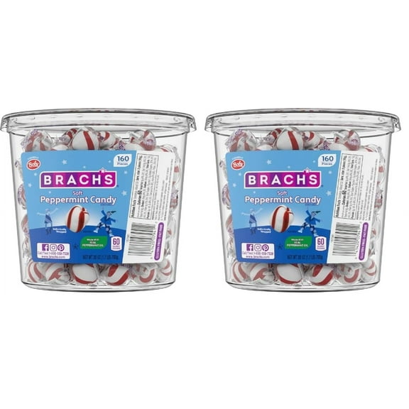 Brachs Bobs Sweet Stripes Soft Peppermint Candy, 160 Individually-Wrapped Pieces, 28 Ounce Jar (Pack Of 2) Packaging May Vary