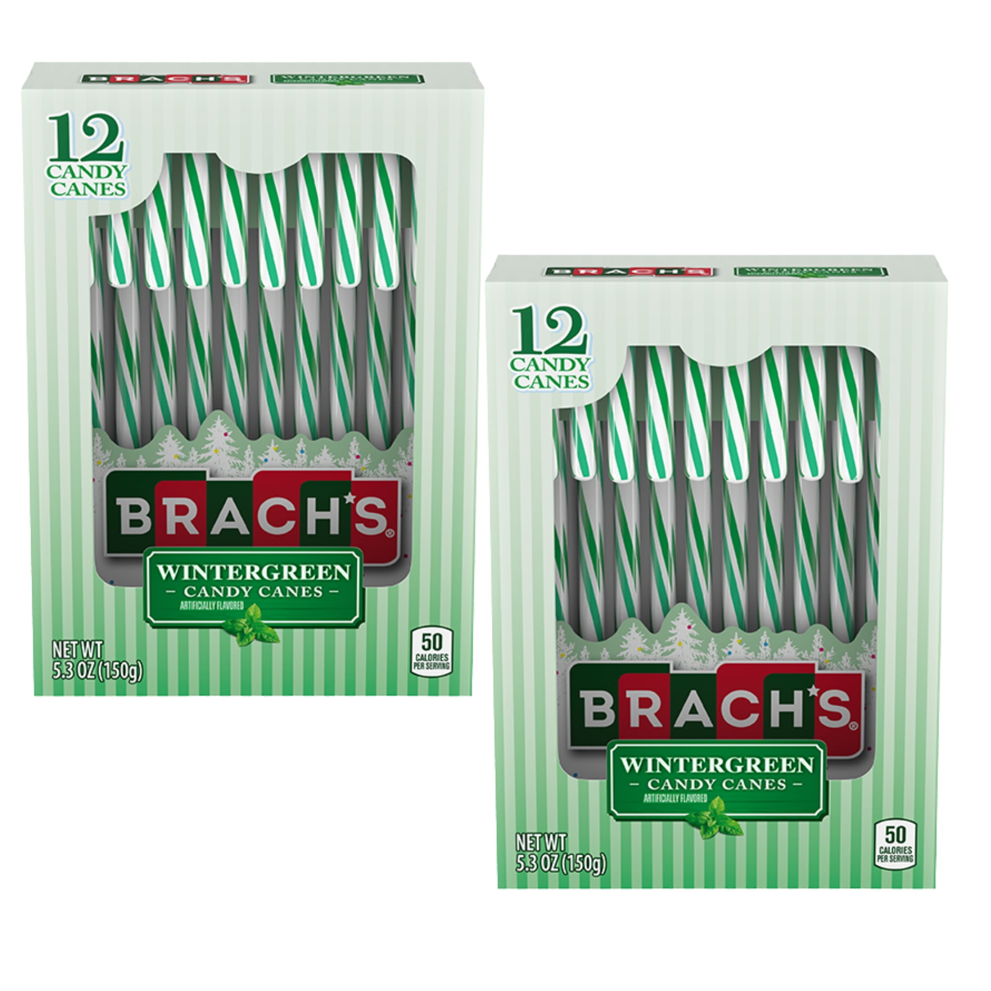 Brachs Wintergreen Candy Canes, Green White Minty Twist Candies for Hot