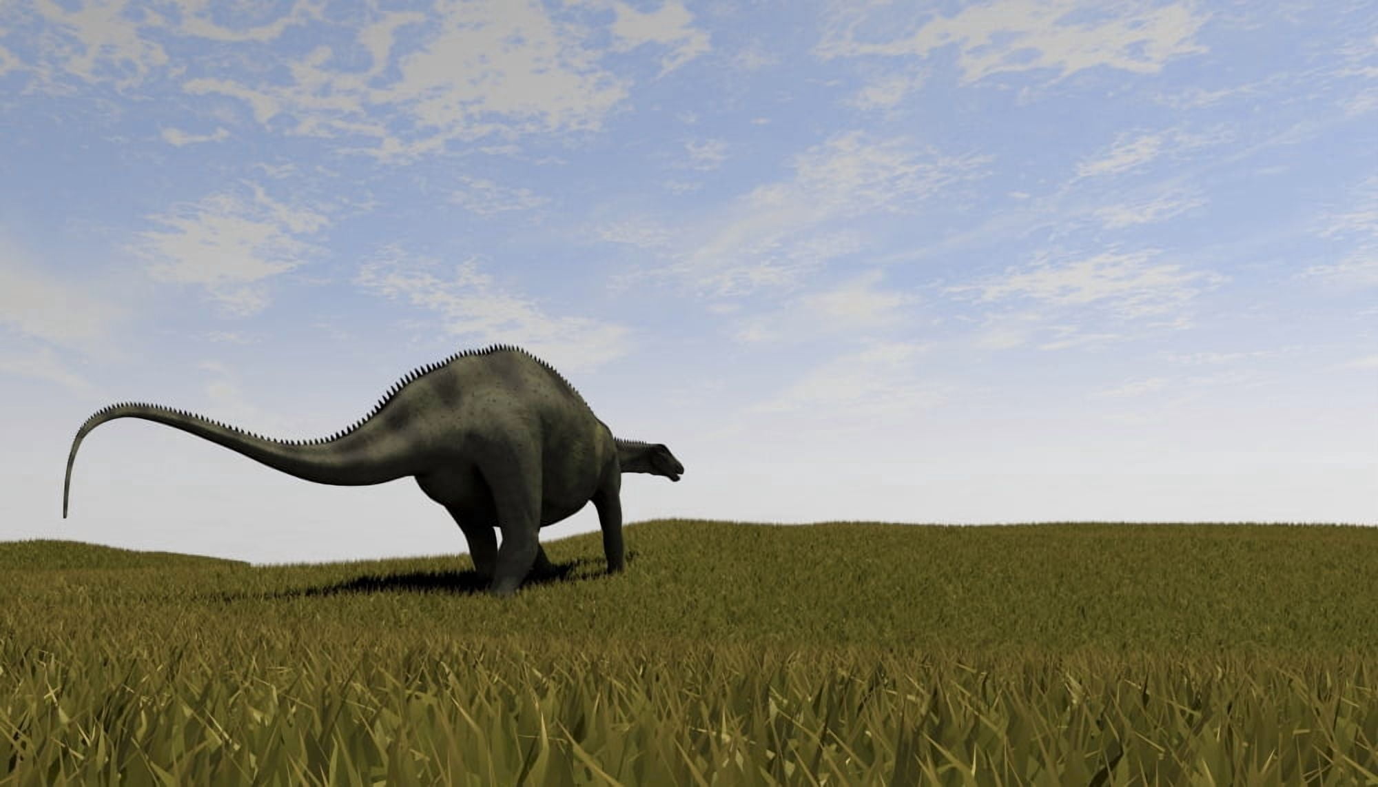 Brachytrachelopan walking across prehistoric grasslands Canvas Art - Kostyantyn IvanyshenStocktrek Images (19 x 11)