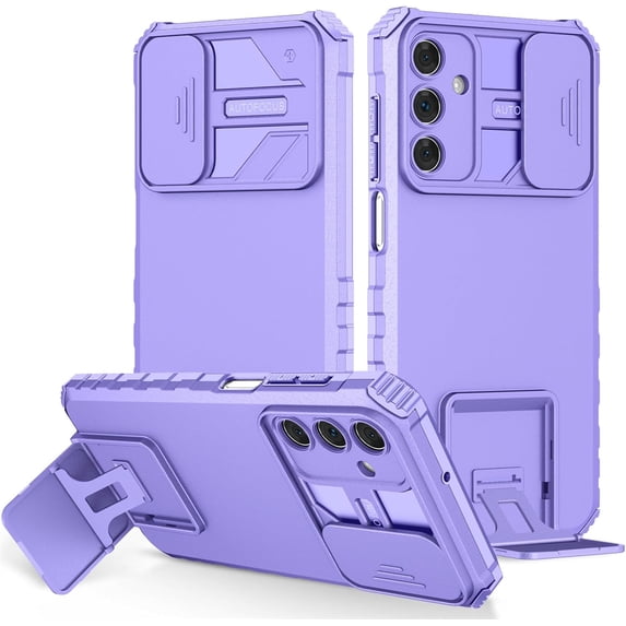 Bracket Phone Case for Samsung Galaxy A25 5G with Kickstand & Slide Camera Lens Cover, Dual Layer Rugged Shockproof Protection Cover Case for Samsung Galaxy A25 5G LT-Purple