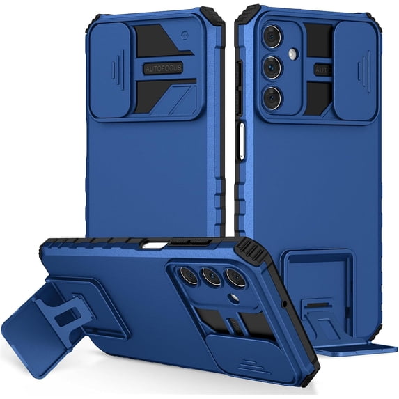 Bracket Phone Case for Samsung Galaxy A25 5G with Kickstand & Slide Camera Lens Cover, Dual Layer Rugged Shockproof Protection Cover Case for Samsung Galaxy A25 5G LT-Blue