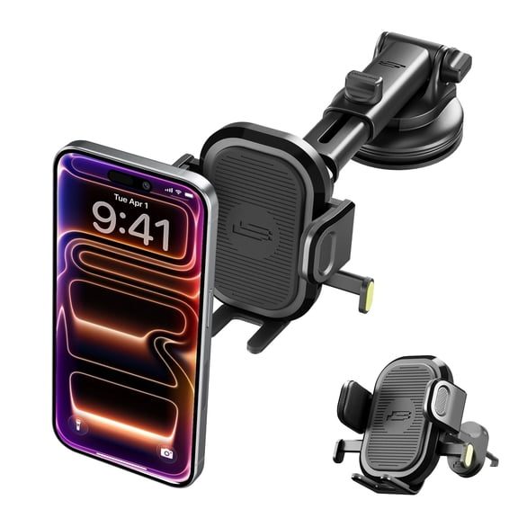 Bracketron Easy OneClick Car Phone Mount with TemperBond Suction, Dashboard, Windshield & Air Vent Holder, One-Hand Operation, Adjustable Arm for Most Smartphones