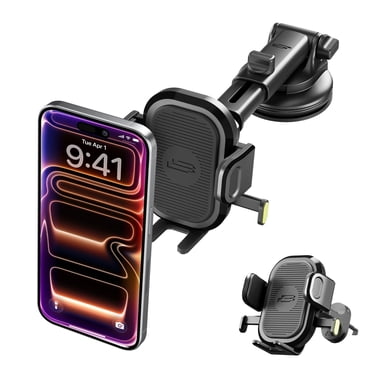 Bracketron Easy OneClick Car Phone Mount with TemperBond Suction, Dashboard, Windshield & Air Vent Holder, One-Hand Operation, Adjustable Arm for Most Smartphones