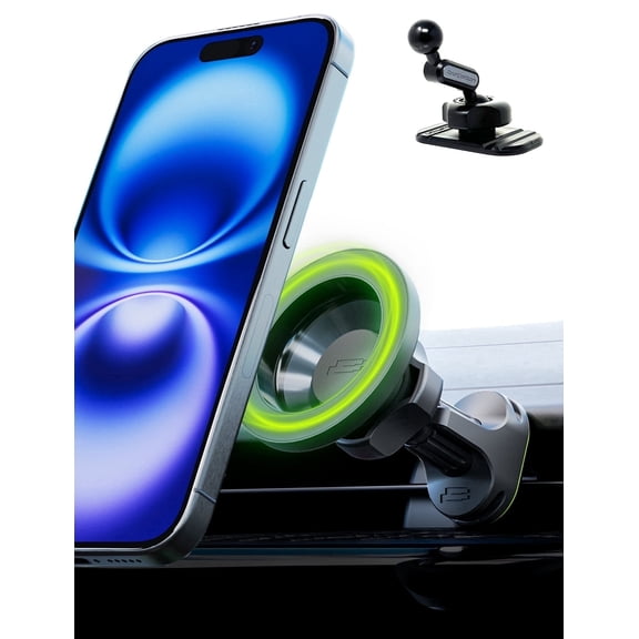 Bracketron MagAlign Pro Car Phone Mount, Magnetic MagSafe Holder, 360 Rotation, 3M Adhesive Dashboard & Vent Mount, One-Hand Operation, Strong Grip for iPhone and Android Smartphones