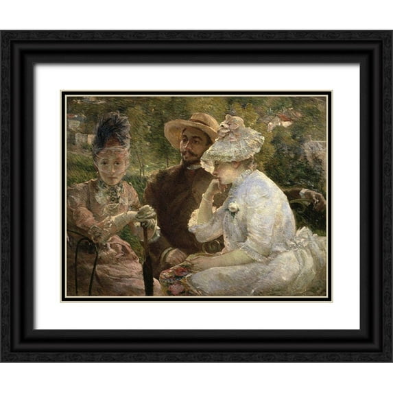Bracquemond, Marie 32x26 Black Ornate Wood Framed with Double Matting Museum Art Print Titled - On the Terrace at Sevres