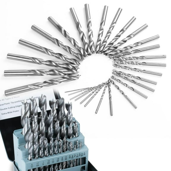 Brad Point Wood Drill Bit Set, Precision Accuracy, 29 Pieces
