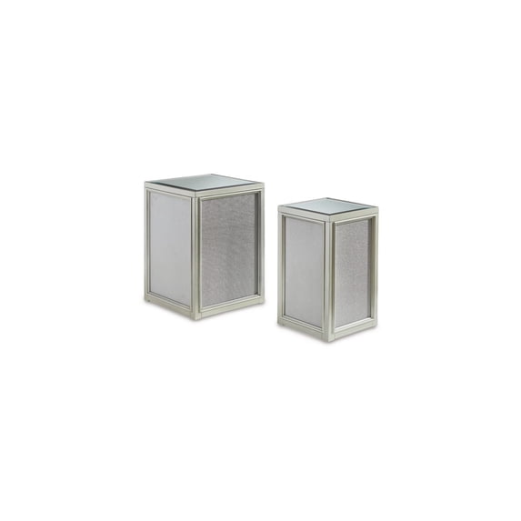 Brad Set of 2 Nesting Side End Tables Mirrored Glass Silver Wood Finish